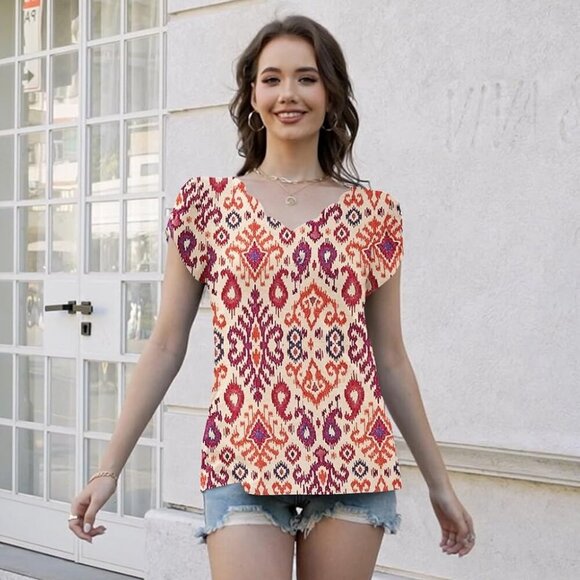 Womens Tops Petal Short Sleeve Shirts Spring 2025 Fashion Summer Casual V Neck T - Picture 3 of 6
